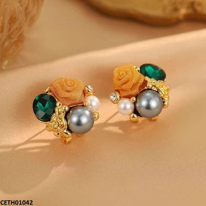 CETH01042 LSH Round/Oval Pearl Flower Tops Pair - CETH