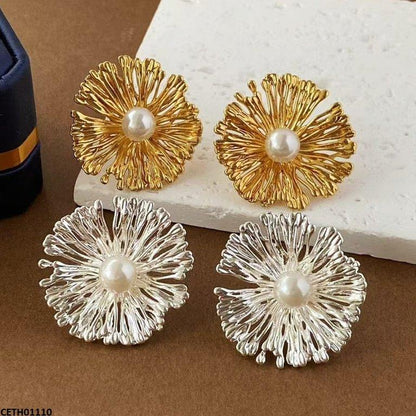 CETH01110 LSH Pearl  Round Flower Tops Pair - CETH