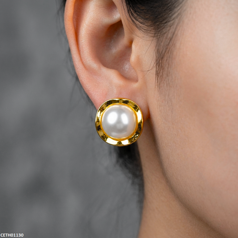 CETH01130 MSJ Stainless Steel Round Pearl Tops Pair - CETH