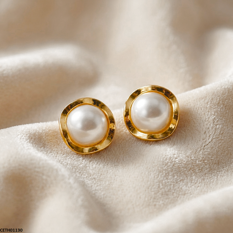 CETH01130 MSJ Stainless Steel Round Pearl Tops Pair - CETH
