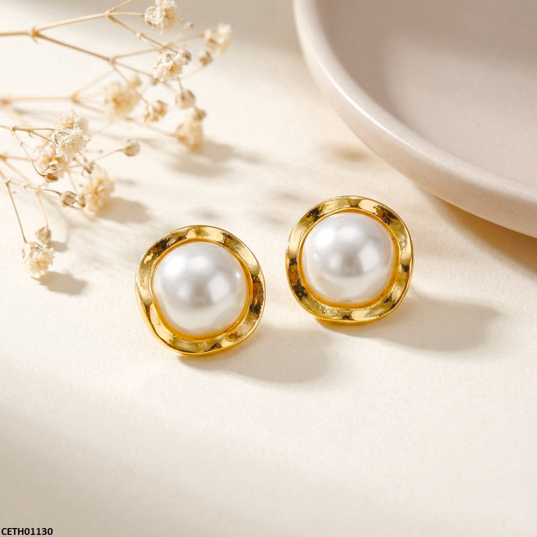 CETH01130 MSJ Stainless Steel Round Pearl Tops Pair - CETH