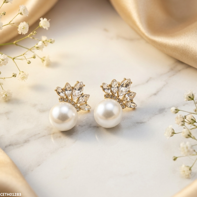 CETH01283 SYB Marquise Stone Pearl Tops Pair - CETH