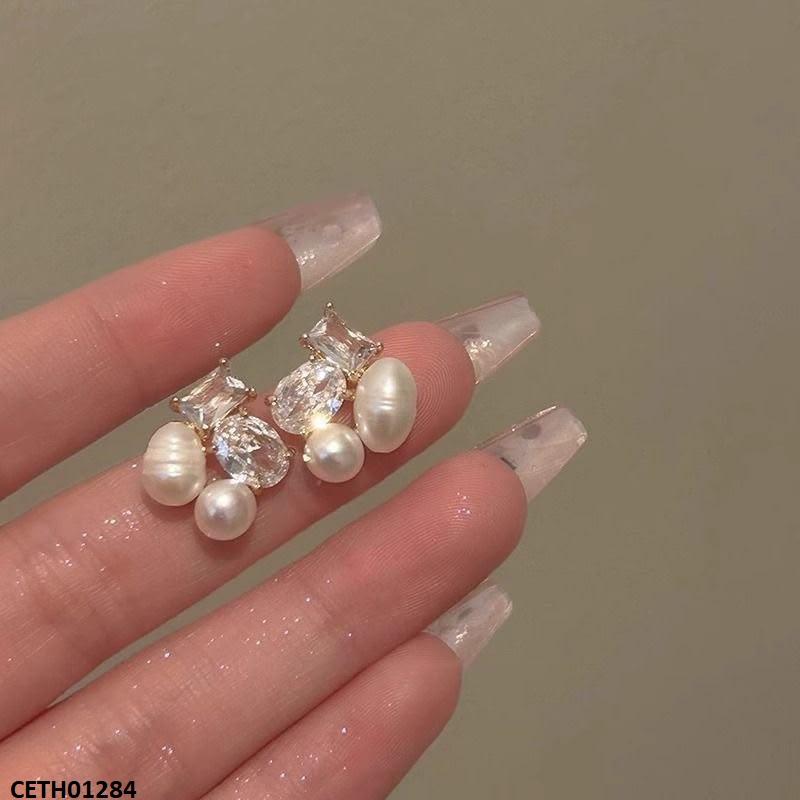 CETH01284 SYB Oval Stone Pearl Tops Pair - CETH