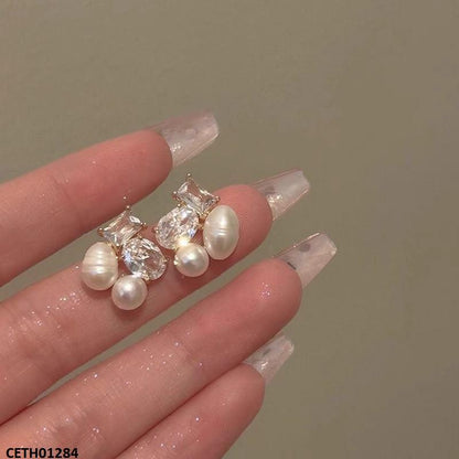 CETH01284 SYB Oval Stone Pearl Tops Pair - CETH