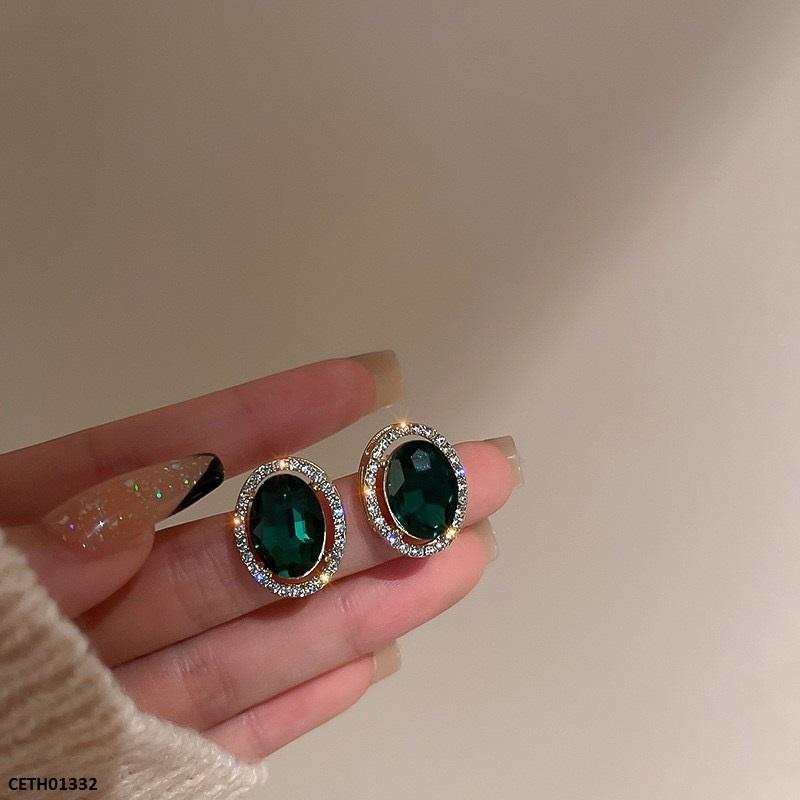 CETH01332 LSH Oval Green Stone Tops Pair - CETH