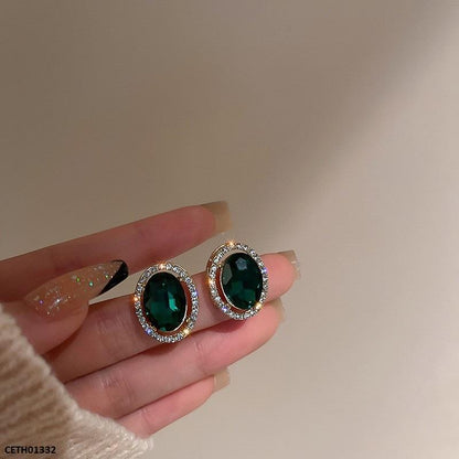 CETH01332 LSH Oval Green Stone Tops Pair - CETH