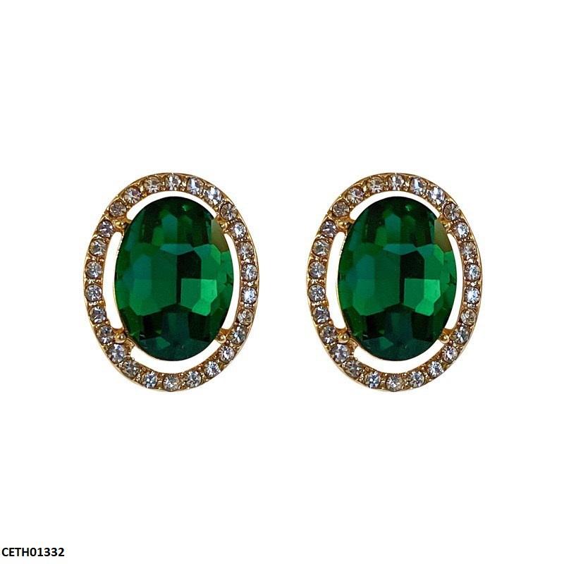CETH01332 LSH Oval Green Stone Tops Pair - CETH