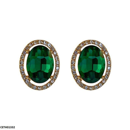 CETH01332 LSH Oval Green Stone Tops Pair - CETH