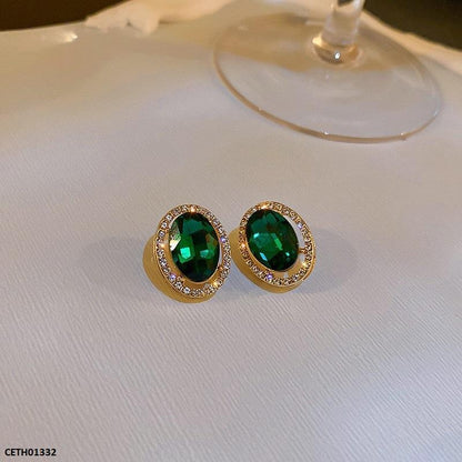 CETH01332 LSH Oval Green Stone Tops Pair - CETH