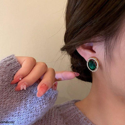 CETH01332 LSH Oval Green Stone Tops Pair - CETH