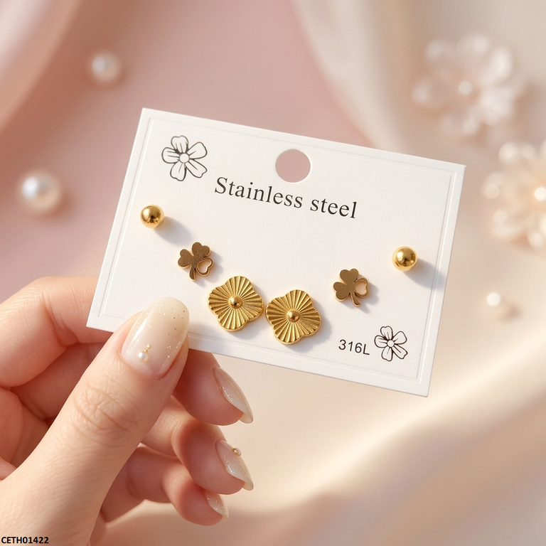 CETH01422 XAS Stainless Steel Flower 3 Tops Pairs - CETH
