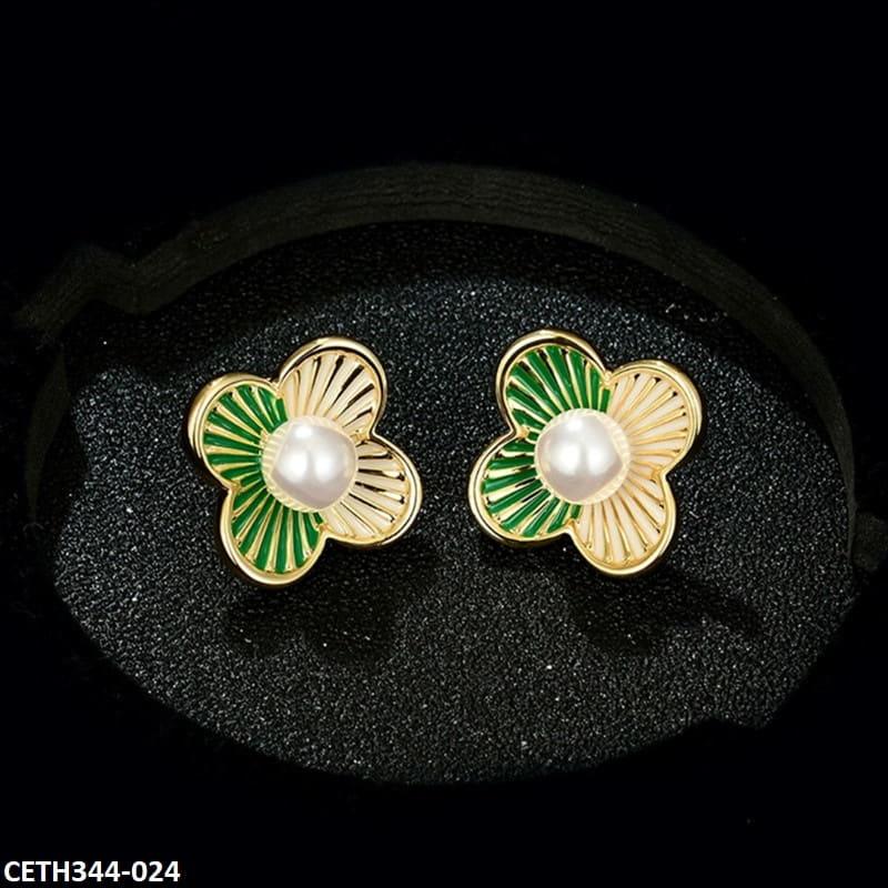 CETH344 SYB Painted Line Flower Stud Tops Pair