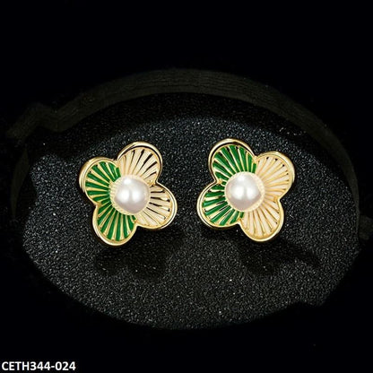 CETH344 SYB Painted Line Flower Stud Tops Pair