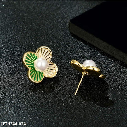 CETH344 SYB Painted Line Flower Stud Tops Pair