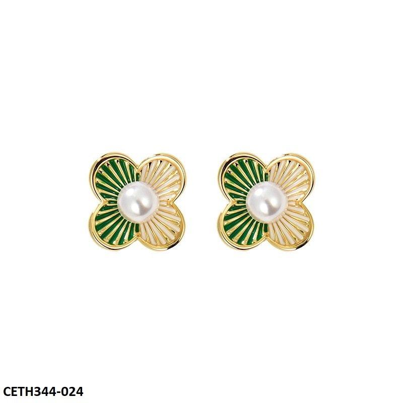 CETH344 SYB Painted Line Flower Stud Tops Pair