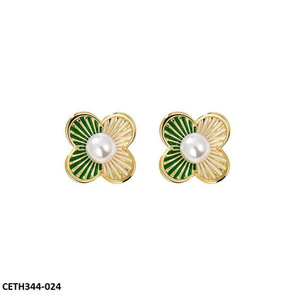 CETH344 SYB Painted Line Flower Stud Tops Pair