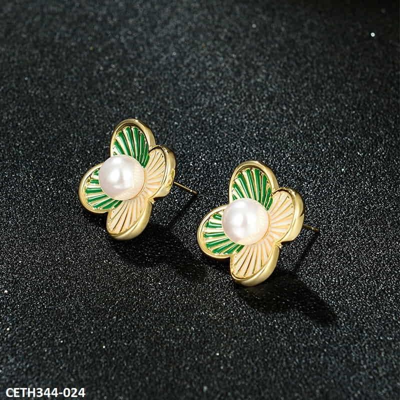 CETH344 SYB Painted Line Flower Stud Tops Pair