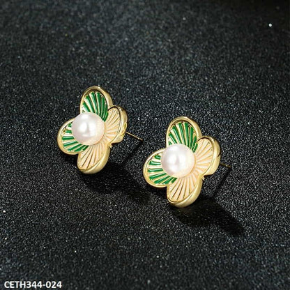 CETH344 SYB Painted Line Flower Stud Tops Pair