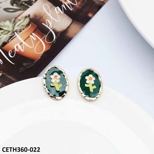 CETH360 AMY Oval Painted Flower Stud Tops Pair