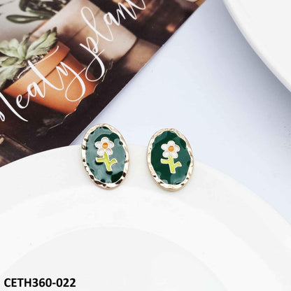 CETH360 AMY Oval Painted Flower Stud Tops Pair