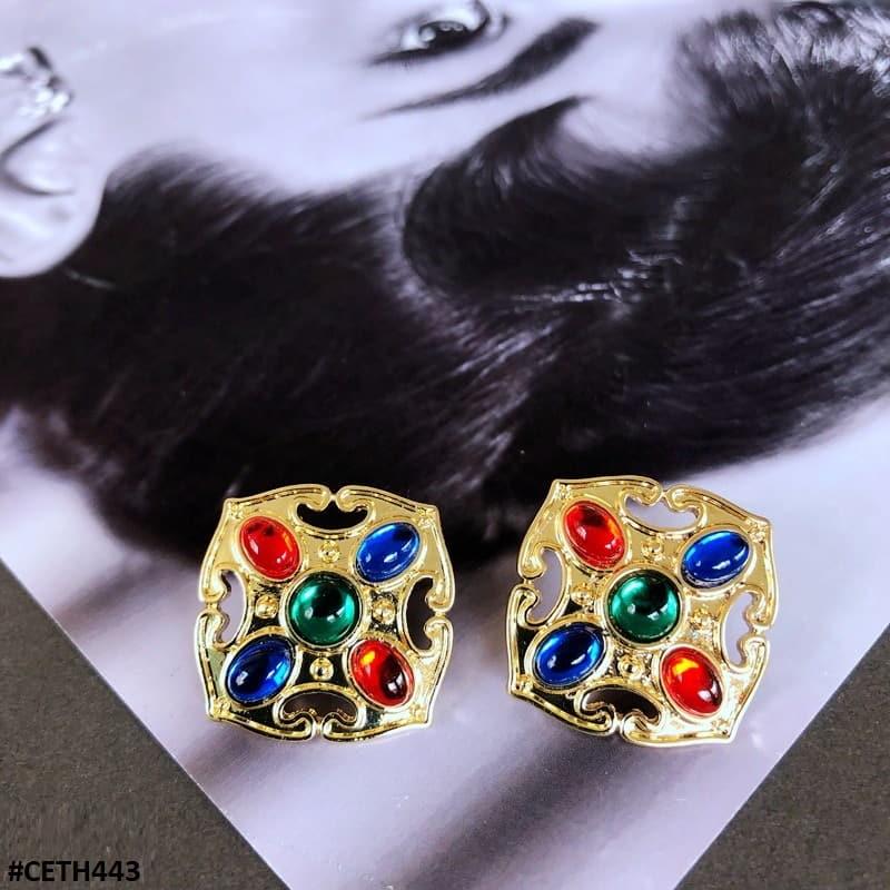 CETH443 YUL Hexagone Multi Colour Artical Stud Tops Pair