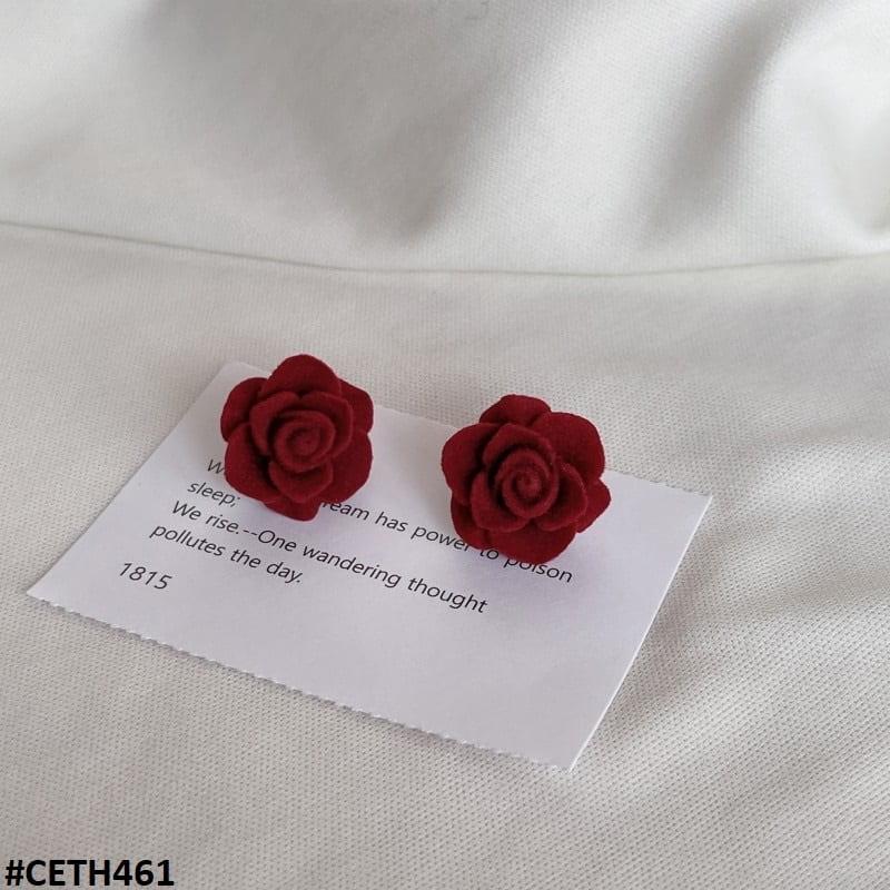 CETH461 ZHL Velvet Red Rose Mini Stud Ear Tops Pair