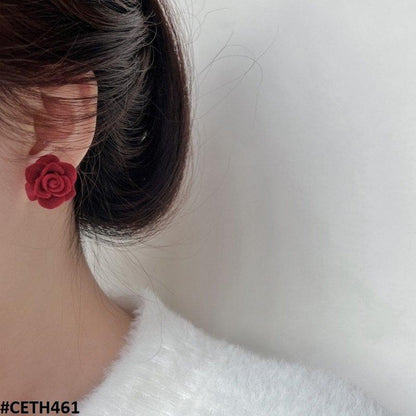 CETH461 ZHL Velvet Red Rose Mini Stud Ear Tops Pair