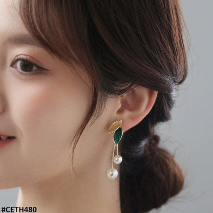 CETH480 ZCD Leaf's Tassel Stud Ear Tops Pair