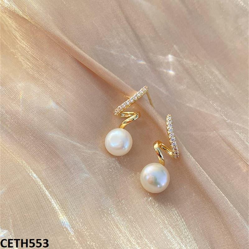 CETH553 LSH Zigzag/Pearl Stud Tops Pair