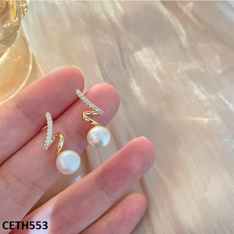 CETH553 LSH Zigzag/Pearl Stud Tops Pair