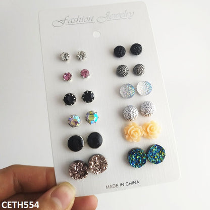 CETH554 LQP Painted/Flower 12 Stud Tops Pair