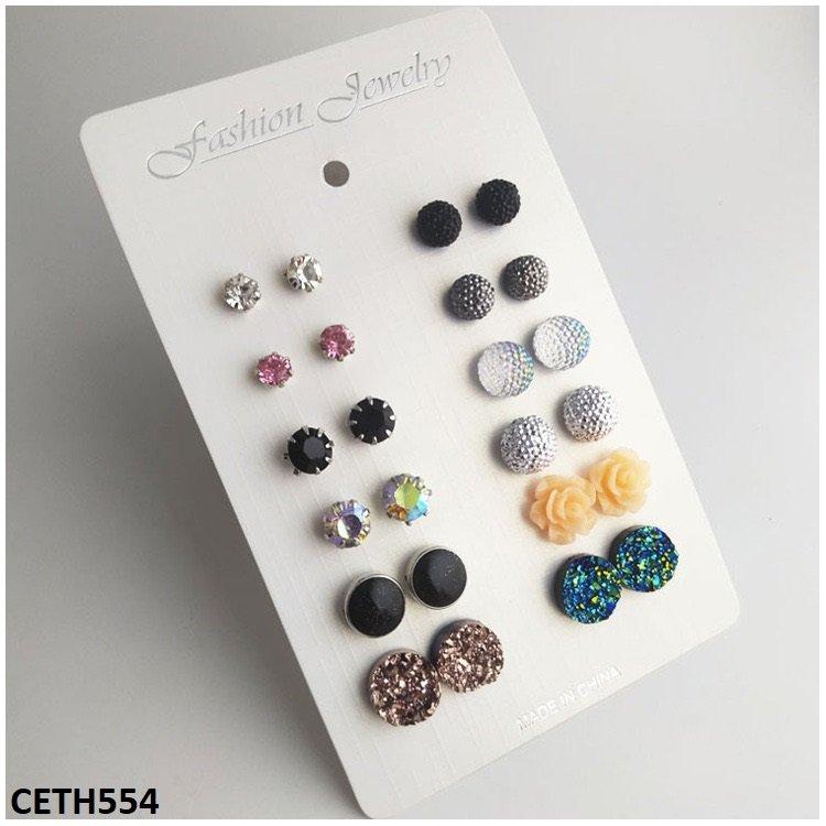 CETH554 LQP Painted/Flower 12 Stud Tops Pair