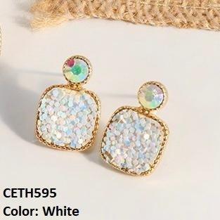 CETH595 YHC Crystals Square Ear Tops Pair