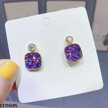 CETH595 YHC Crystals Square Ear Tops Pair