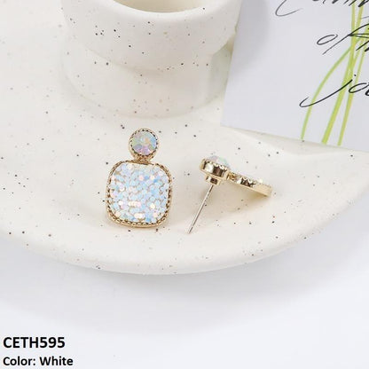 CETH595 YHC Crystals Square Ear Tops Pair