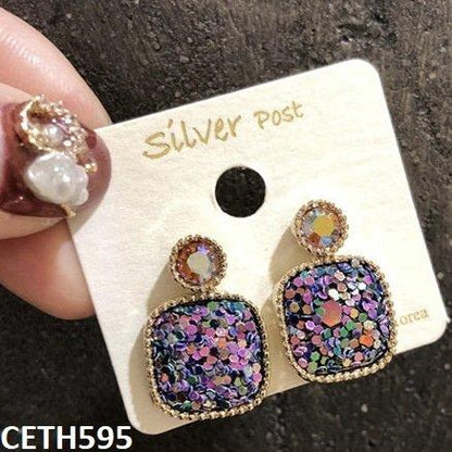 CETH595 YHC Crystals Square Ear Tops Pair