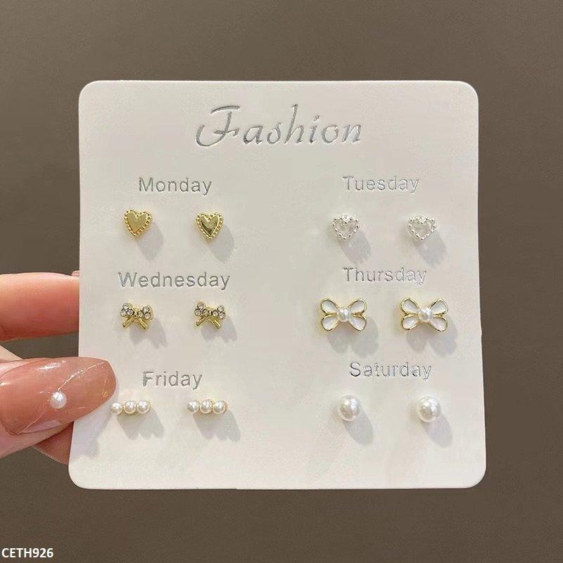 CETH926 YYZ Heart/Bow/Pearl 6 Pair Tops