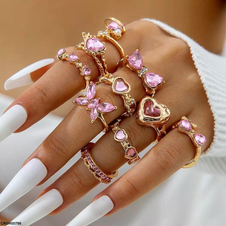 CRGH00786 YYE Heart 10 Midi Rings - CRGH