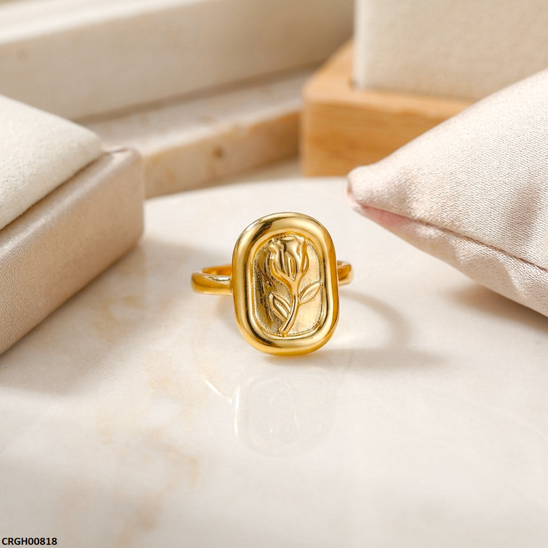 CRGH00818 NMS Stainless Steel Printed Rose Flower Ring Adjustable - CRGH