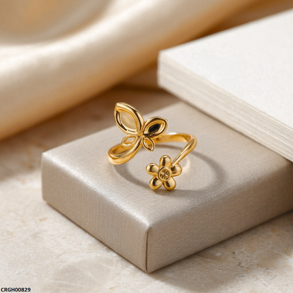 CRGH00829 NMS Stainless Steel Butterfly/Flower Ring Adjustable - CRGH