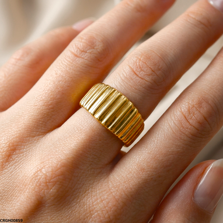 CRGH00859 NMS Gold Fulted Ribbed Stainless Steel Ring Adjustable - CRGH