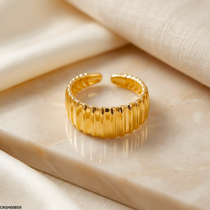 CRGH00859 NMS Gold Fulted Ribbed Stainless Steel Ring Adjustable - CRGH