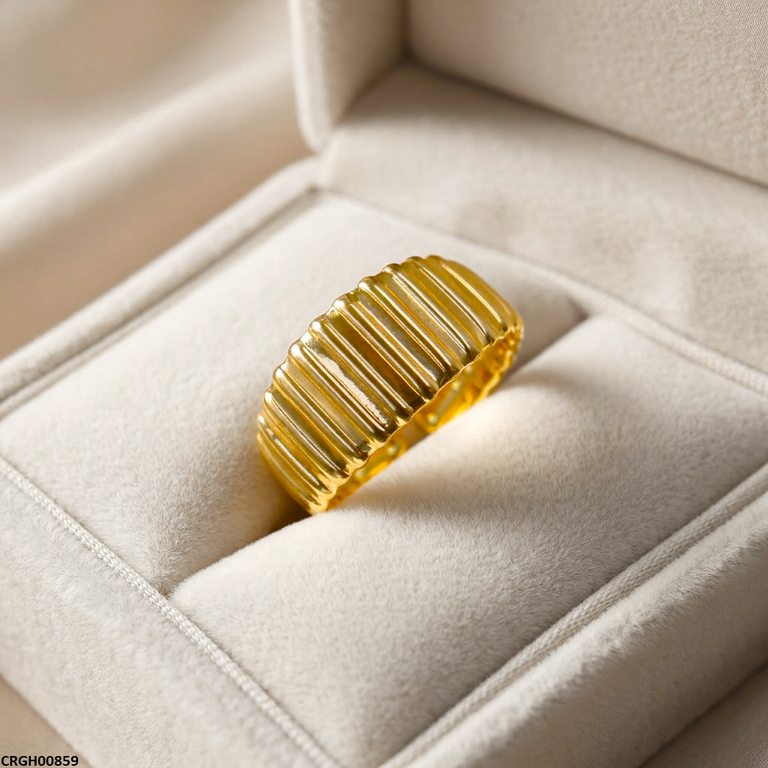 CRGH00859 NMS Gold Fulted Ribbed Stainless Steel Ring Adjustable - CRGH