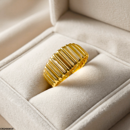 CRGH00859 NMS Gold Fulted Ribbed Stainless Steel Ring Adjustable - CRGH