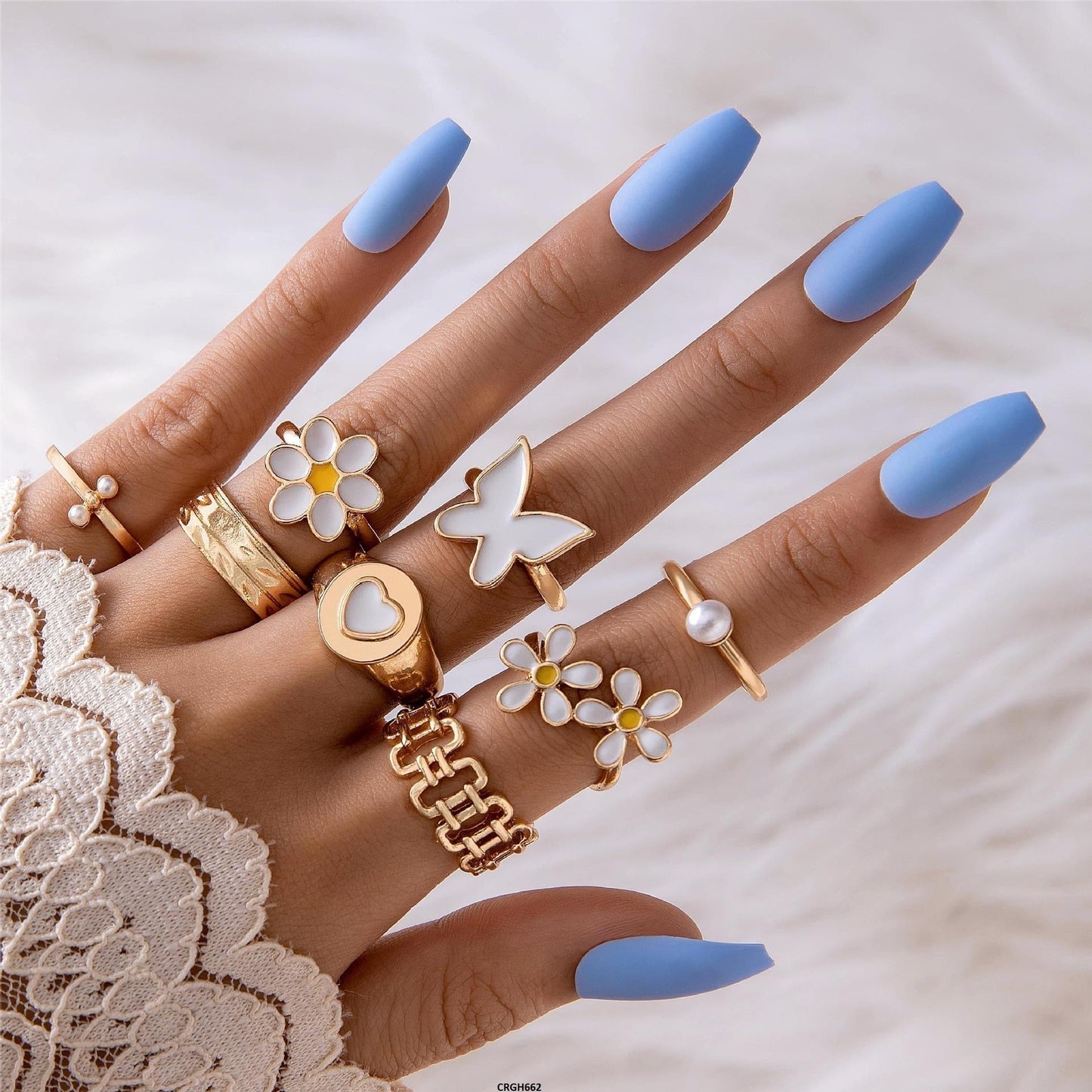 CRGH662 YYE Flower/Heart/Butterfly 8 Midi Rings