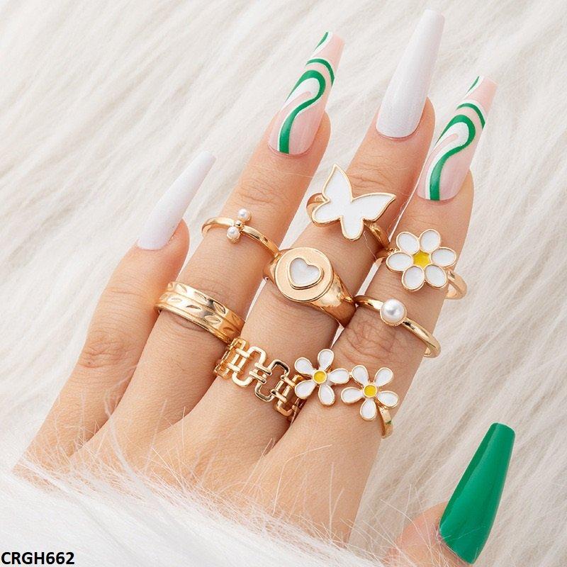 CRGH662 YYE Flower/Heart/Butterfly 8 Midi Rings