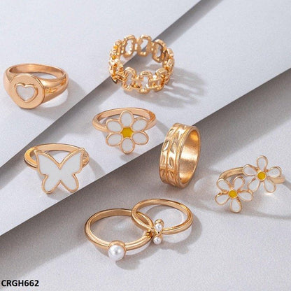 CRGH662 YYE Flower/Heart/Butterfly 8 Midi Rings