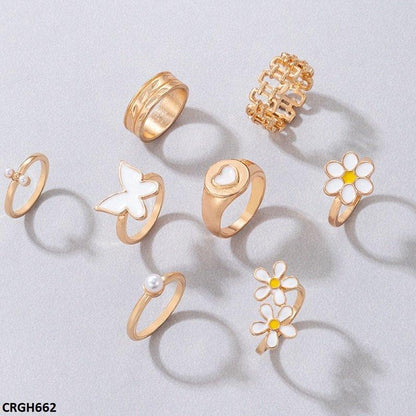 CRGH662 YYE Flower/Heart/Butterfly 8 Midi Rings