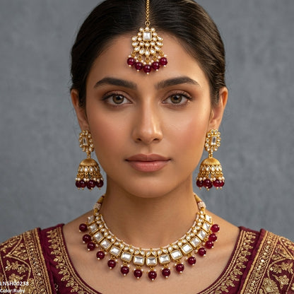 LNSH00238 ANI Square Pearl Drop Rajwari Necklace Set - LNSH