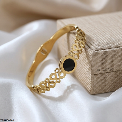 TBRH00460 MMJ Stainless Steel Round Black Stone Braclet - TBRH